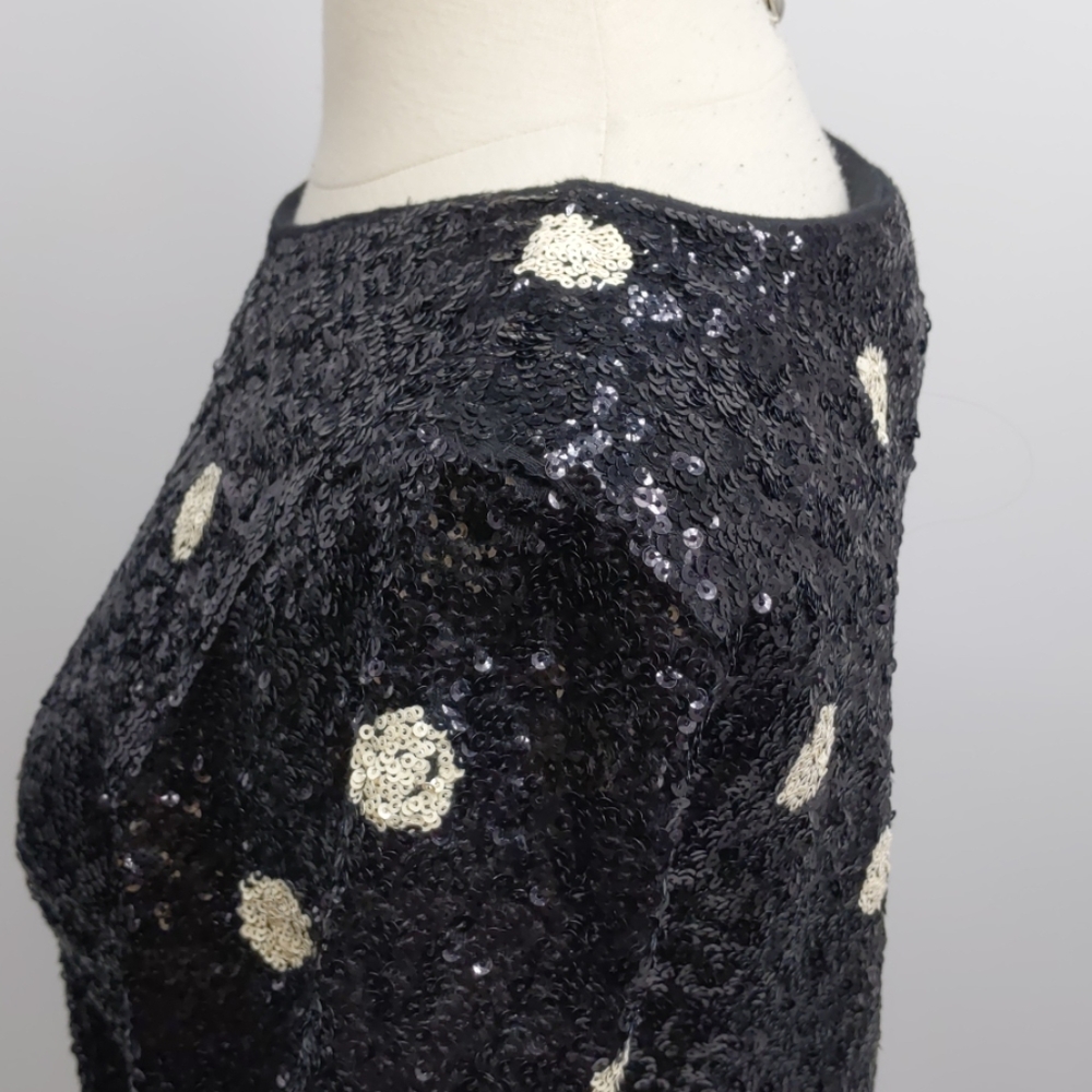 J. Crew Black/White Dots Sequin Basic Tee Top-Sz S - image 3